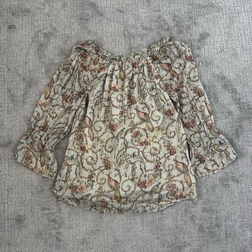 Soft Surroundings Metallic Thread Sheer Bell Sleeve Blouse